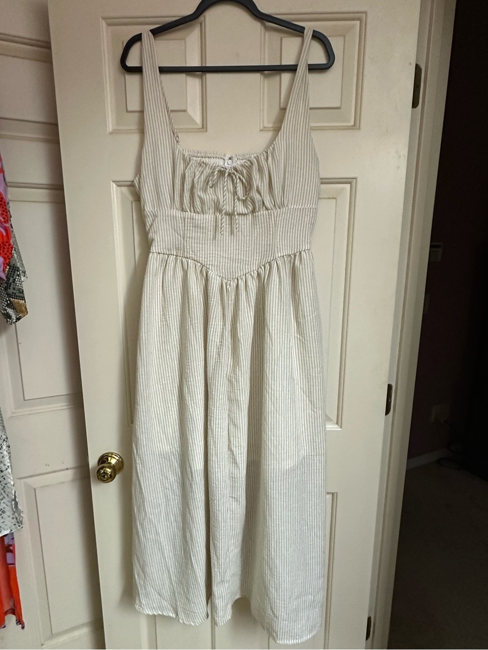 Cream Striped Sundress with Tie Front